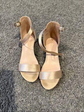 Dazzling Gold Ankle-Strap Heeled Sandals - Girls